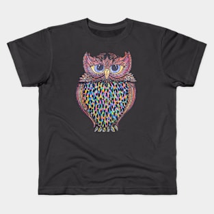 Owl painted in Inks with patterned feathers Kids T-Shirt